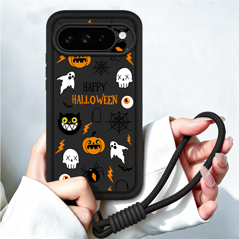 Google Pixel 9 - เคสโทรศัพท์ลายการ์ตูนฮาโลวีน พร้อมสายคล้อง สำหรับ Google Pixel 10