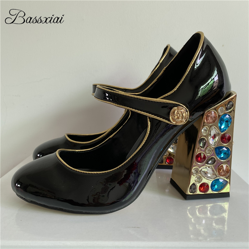 สีสันเพชรสแควร์รองเท้าส้นสูงผู - Leather Classic Strap บทวิจารณ์และราคา