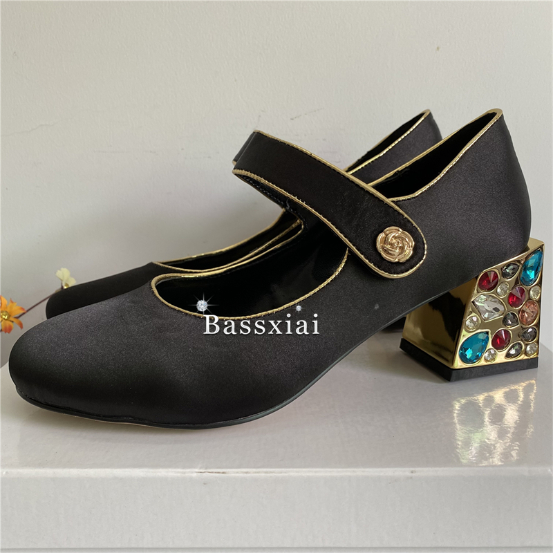 สีสันเพชรสแควร์รองเท้าส้นสูงผู - Leather Classic Strap บทวิจารณ์และราคา