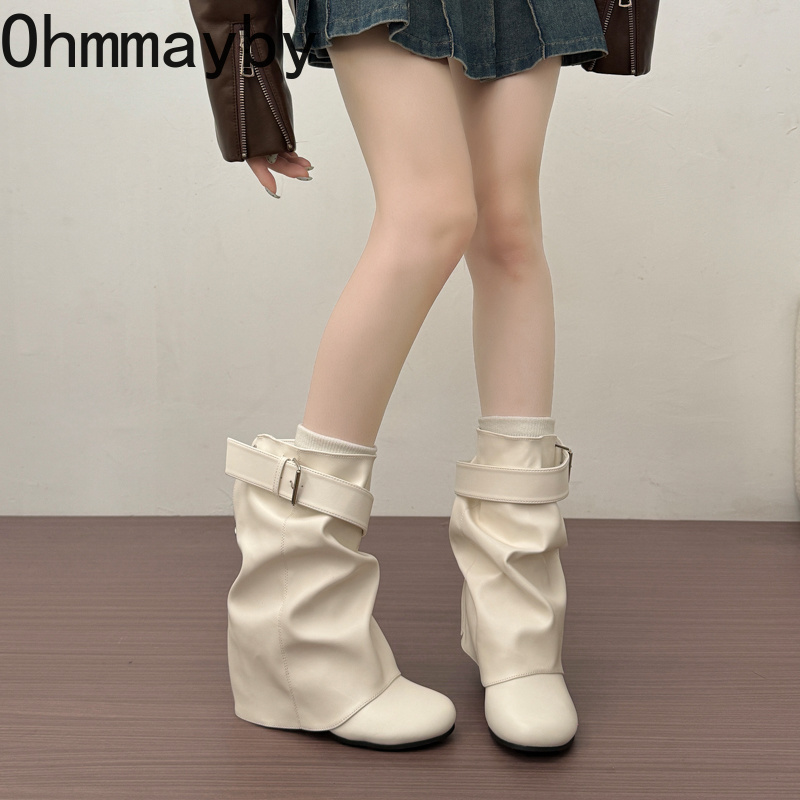รองเท้าบูทหนังผู้หญิงทรงหลวมระ - Leather Classic Strap บทวิจารณ์และราคา