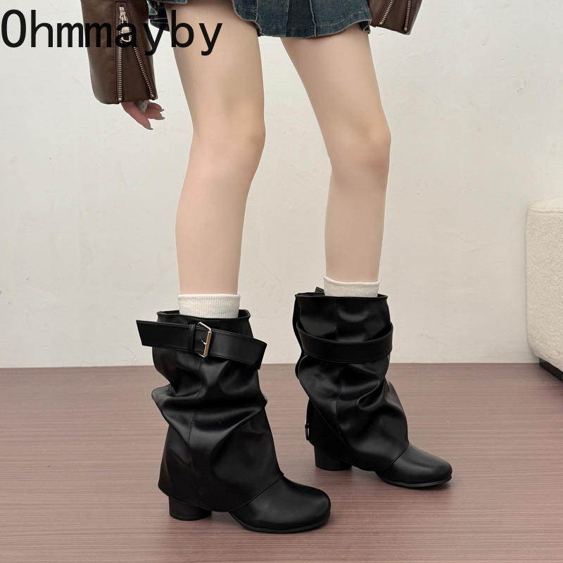 รองเท้าบูทหนังผู้หญิงทรงหลวมระ - Leather Classic Strap บทวิจารณ์และราคา